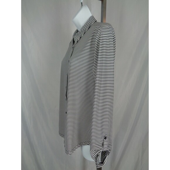 Ann Taylor Stripe Tab Roll Sleeve Button Shirt Size Medium - Picture 3 of 8